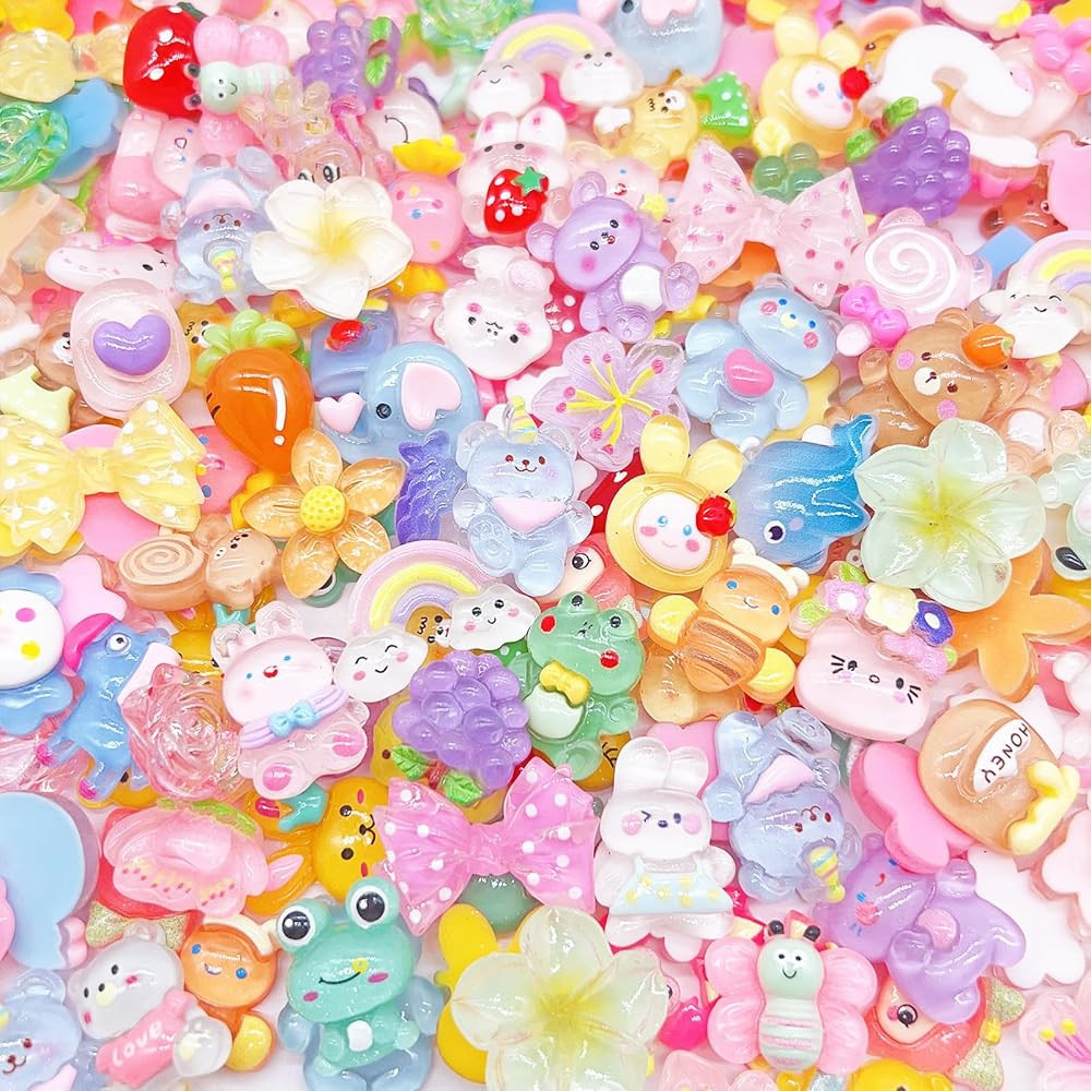 FULUSODO 120 Pcs Embellishments Cute Set, Flat Back Bulk Mixed Resin Set Ornament Scrapbooking | Amazon (US)