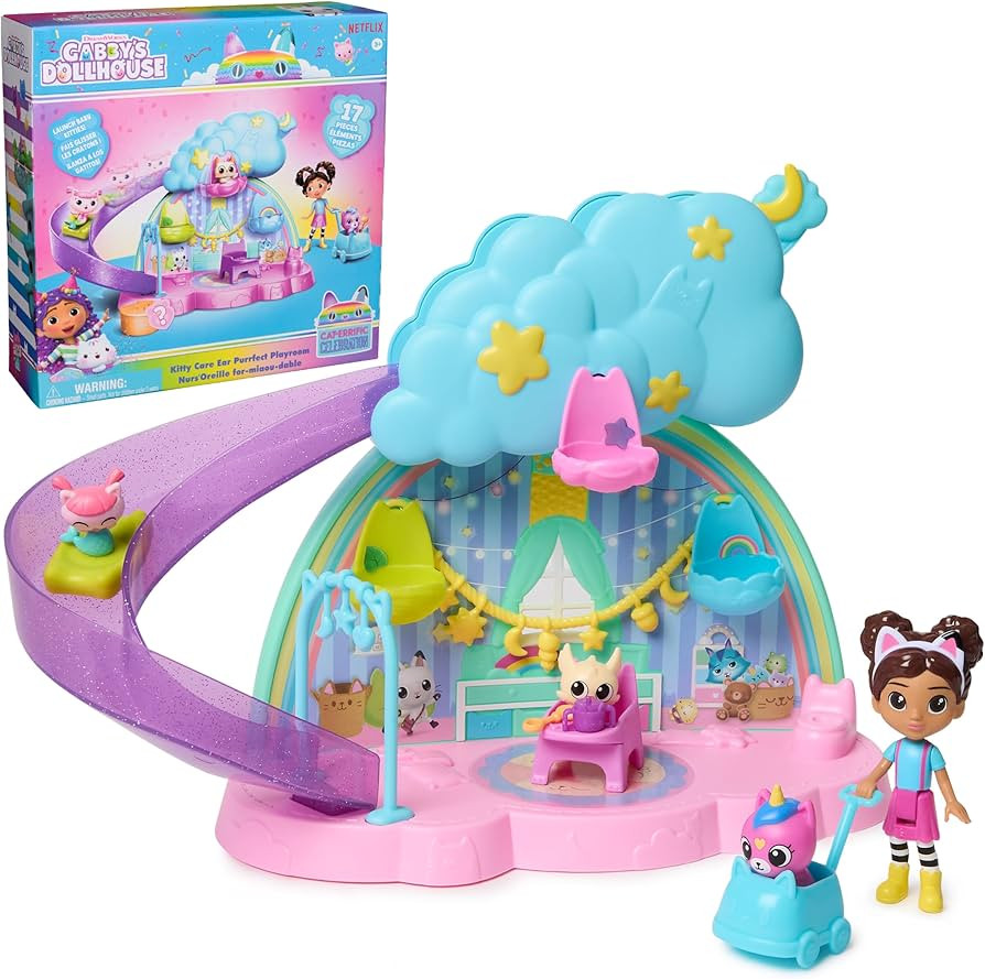 Gabby's Dollhouse Kitty Care Ear Purrfect Playroom – 17-Piece Playset with 4 Toy Figures, Dollh... | Amazon (US)
