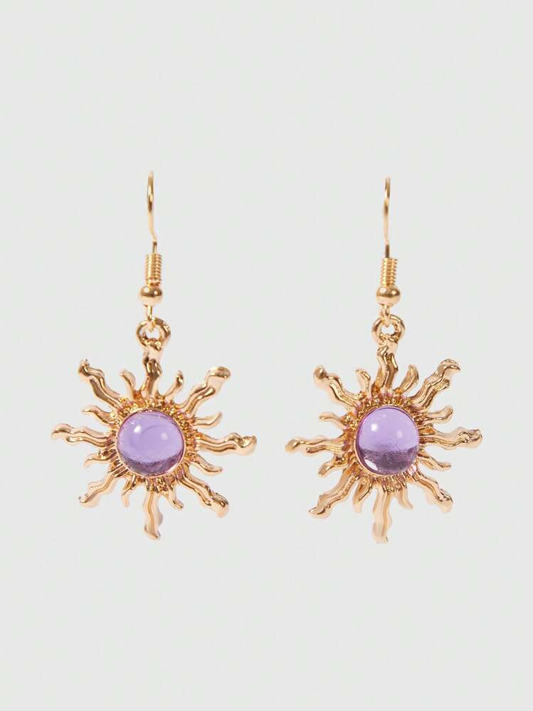 Fairycore Unique Cold Golden & Green Sun Shaped Earrings | SHEIN