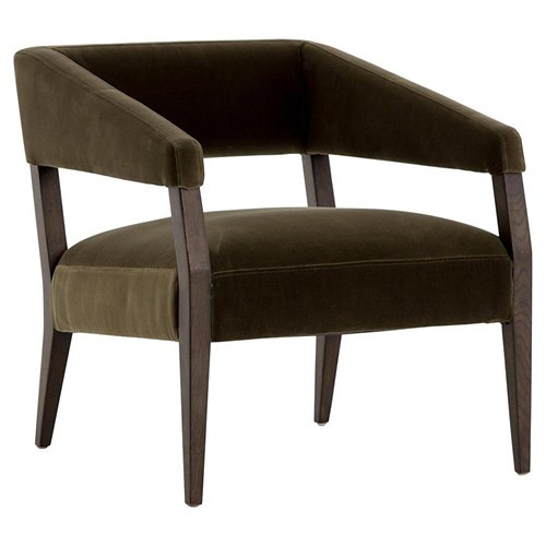 Oscar Mid Century Olive Green Velvet Brown Oak Occasional Club Arm Chair | Kathy Kuo Home