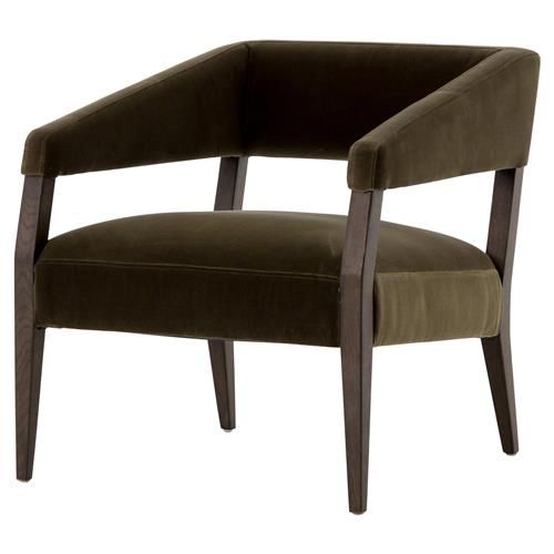 Oscar Mid Century Olive Green Velvet Brown Oak Occasional Club Arm Chair | Kathy Kuo Home