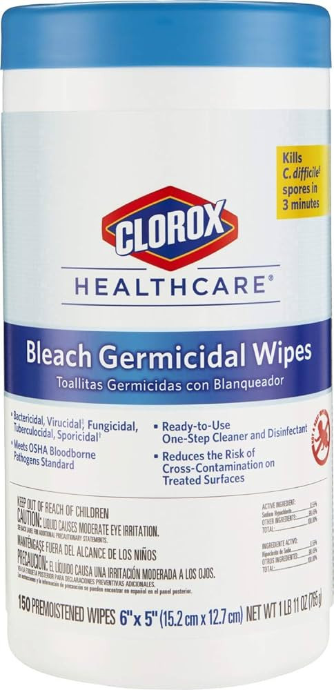 CloroxPro Healthcare Bleach Germicidal Wipes, Healthcare Cleaning and Industrial Cleaning, Clorox... | Amazon (US)