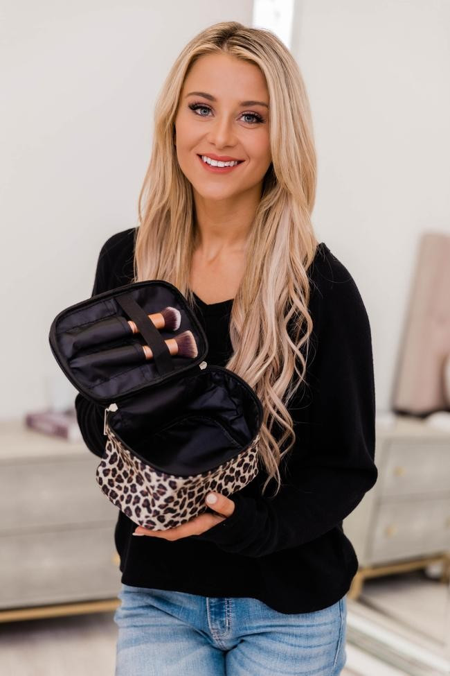 Familiar Style Brown Animal Print Makeup Bag | The Pink Lily Boutique