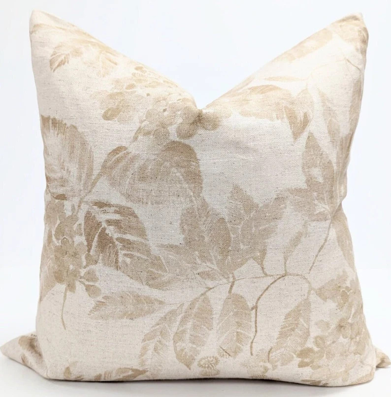 Floral Pillow, Beige Floral Linen Pillow Cover, Beige Blooms Throw Pillow, Neutral Floral Pillow,... | Etsy (US)