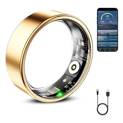 Smart Ring for Women & Men, Smart Ring Health Tracker, Blood Oxygen & Heart Rate Monitor Sleep Ring, Waterproof Fitness Ring, Long Lasting Battery Smart Rings (Gold, #11) | Amazon (US)