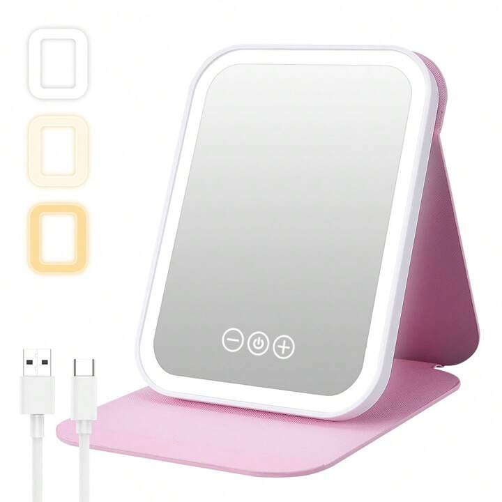 LED Makeup Mirror Portable Travel Lighted Beauty Mirror, 3 Color Lighting, Dimmable Touch Screen,... | SHEIN