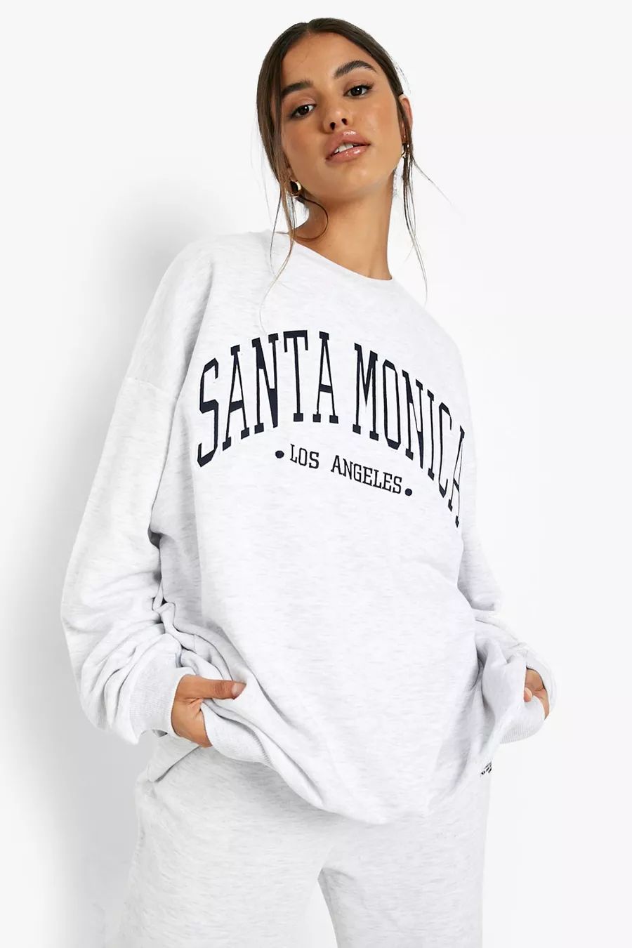 Varsity Satin Applique Oversized Sweater | Boohoo.com (US & CA)