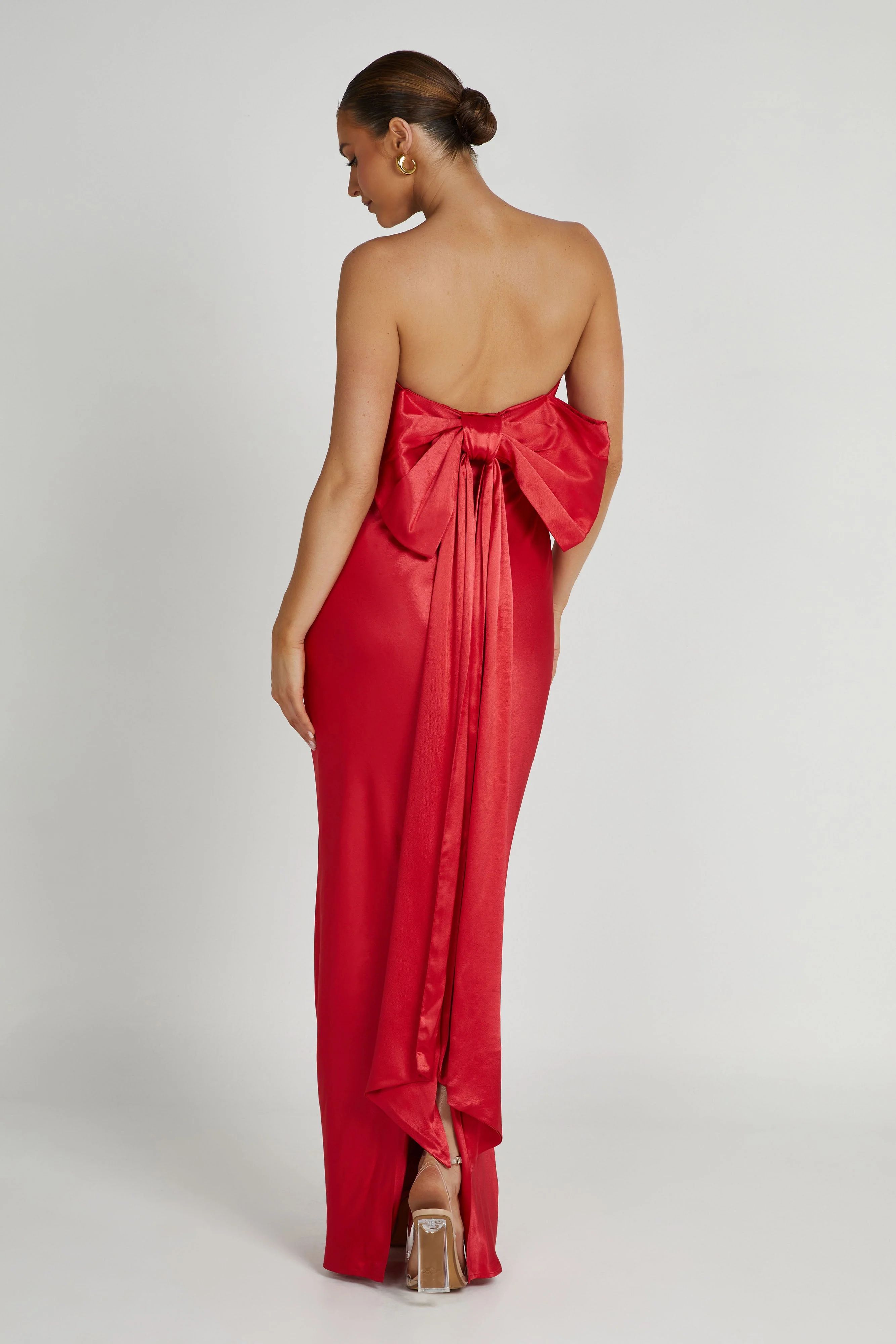Rochelle Bow Back Satin Maxi Dress - Red | MESHKI US