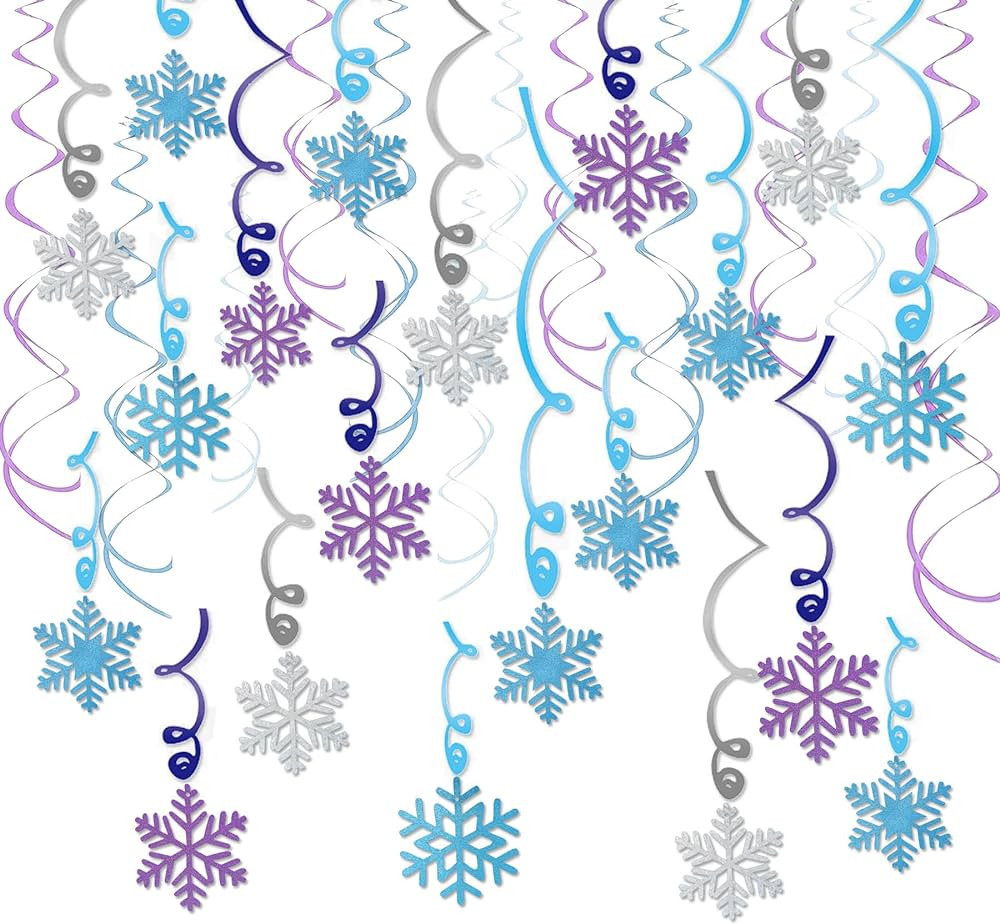 30CT Christmas Snowflake Hanging Swirl Decorations, Winter Snowflakes Frozen Birthday Party Ceili... | Amazon (US)