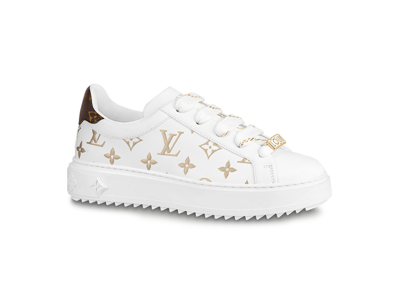 Louis Vuitton Time Out Debossed Monogram Leather (Women's) Sneakers in White/Gold | StockX