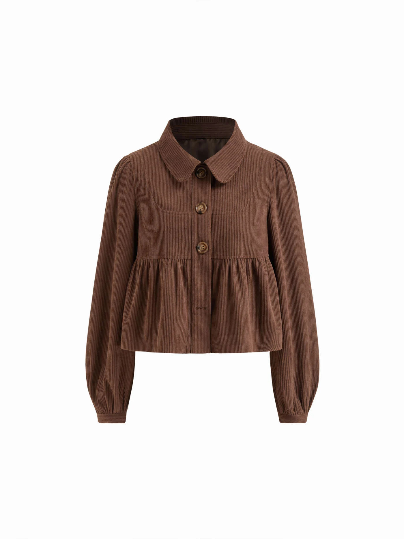 Woven Corduroy Collar Long Sleeve Button Peplum Jacket For Daily Casual | Cider