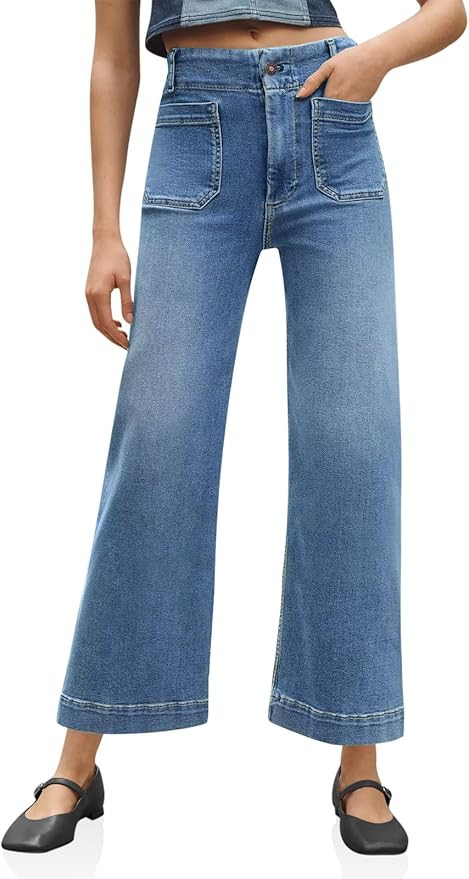 Tankaneo Womens Loose Wide Leg Jeans High Waisted Flare Trendy Boyfriends Cotton Denim Pants with... | Amazon (US)