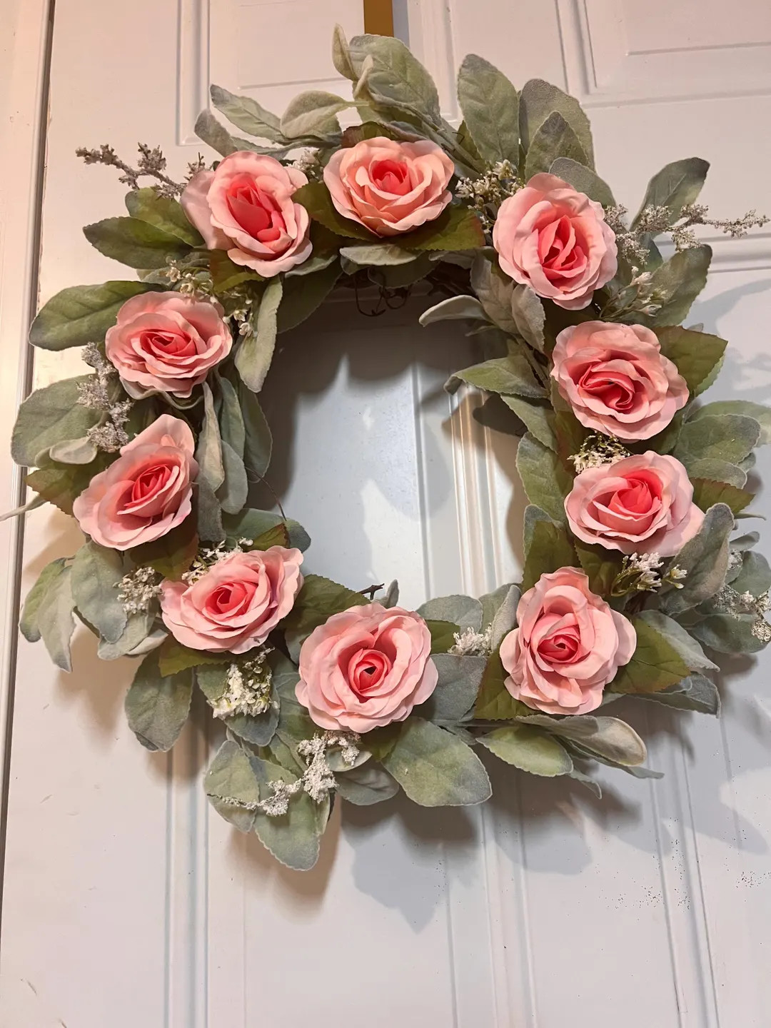 Pink Rose & Lambs Ear Wreath, Cottagecore Spring Decor | Etsy (US)