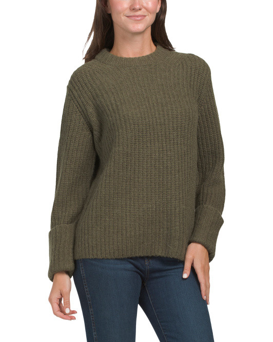 Wool Blend Marled Ribbed Crew Neck Sweater | TJ Maxx