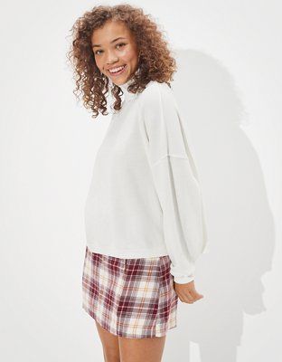 AE Textured Fleece Cropped Mock Neck Sweatshirt | American Eagle Outfitters (US & CA)