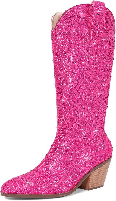 Cowgirl Ankle Boots Cowboy Boots for Women Western Booties Rhinestone Chunky Heel Fashion Comfort... | Amazon (US)