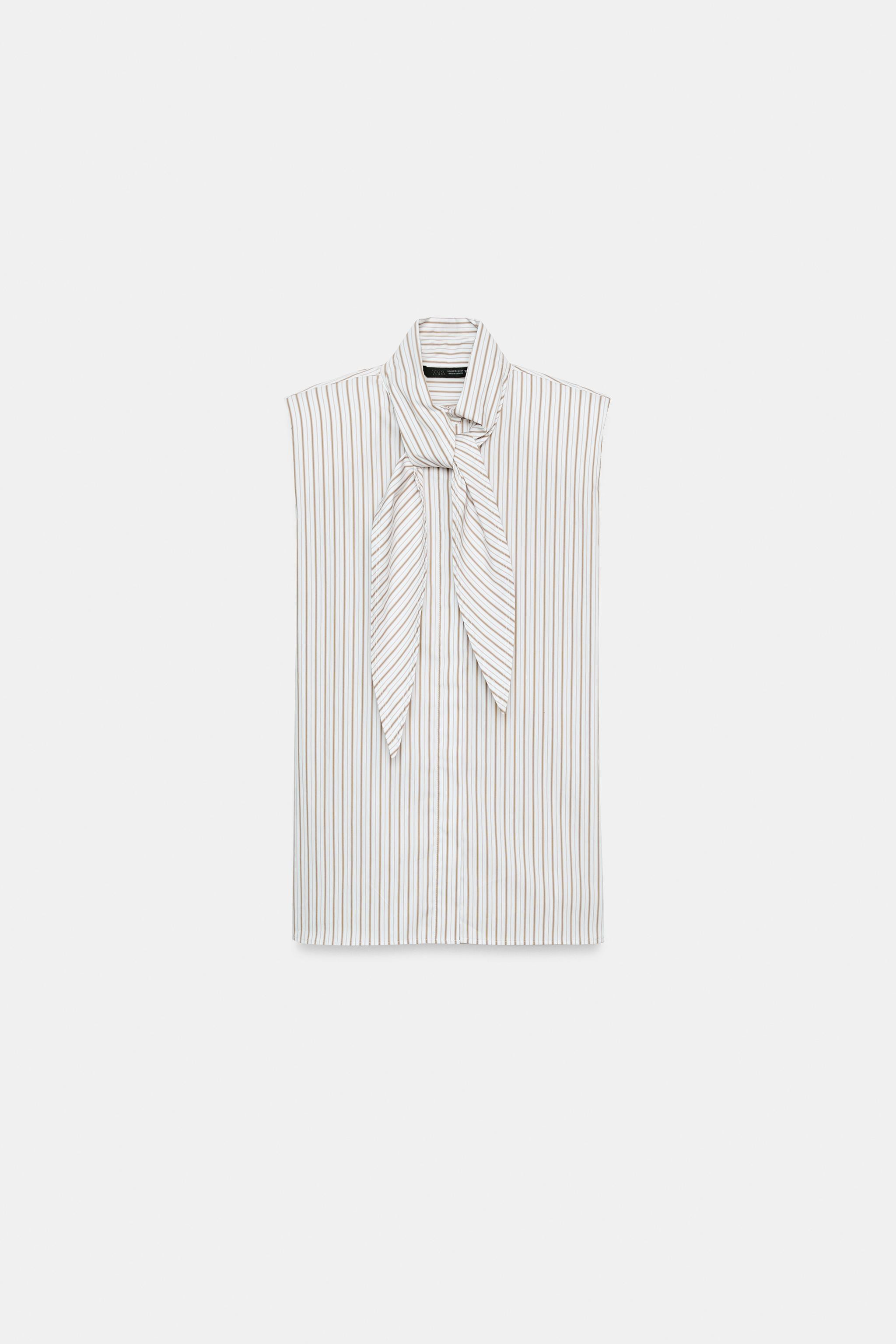 STRIPED TIE-NECK SHIRT WITH SHOULDER PADS | Zara US