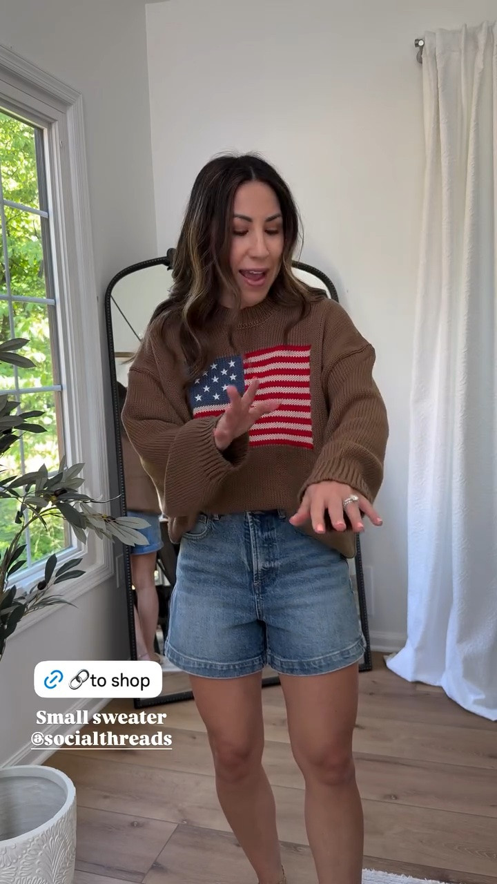 Small flag sweater. Denim shorts 25. 4th of July outfit

#LTKOver40