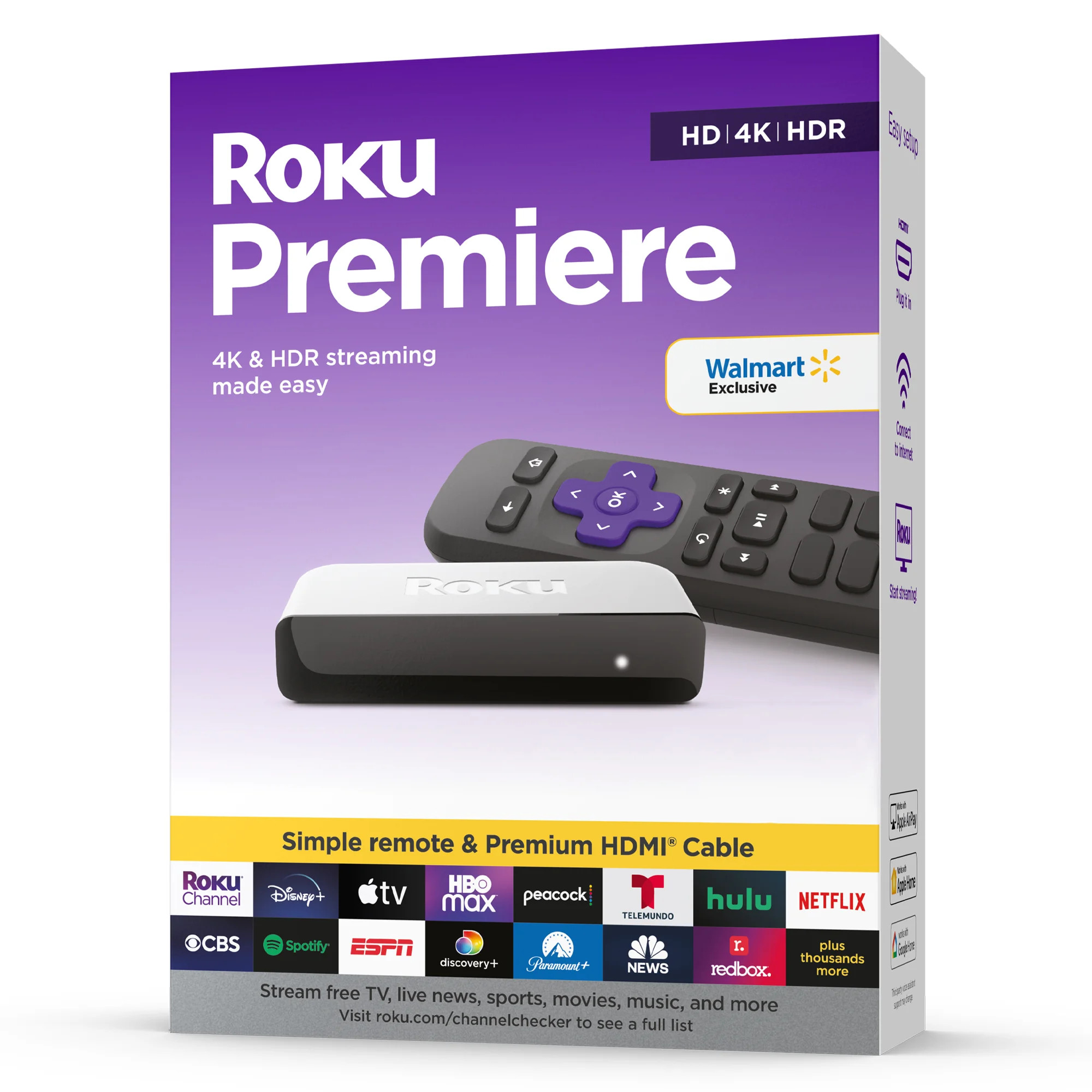 Roku Premiere | 4K/HDR Streaming Media Player Wi-Fi® Enabled with Premium High Speed HDMI® Cabl... | Walmart (US)