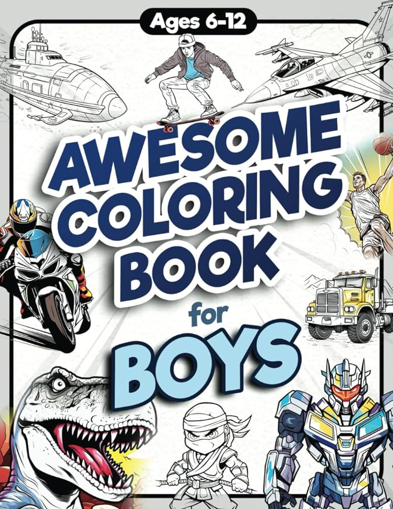 Awesome Coloring Book for Boys: Over 75 Coloring Activity featuring Ninjas, Cars, Dragons, Vehicl... | Amazon (US)