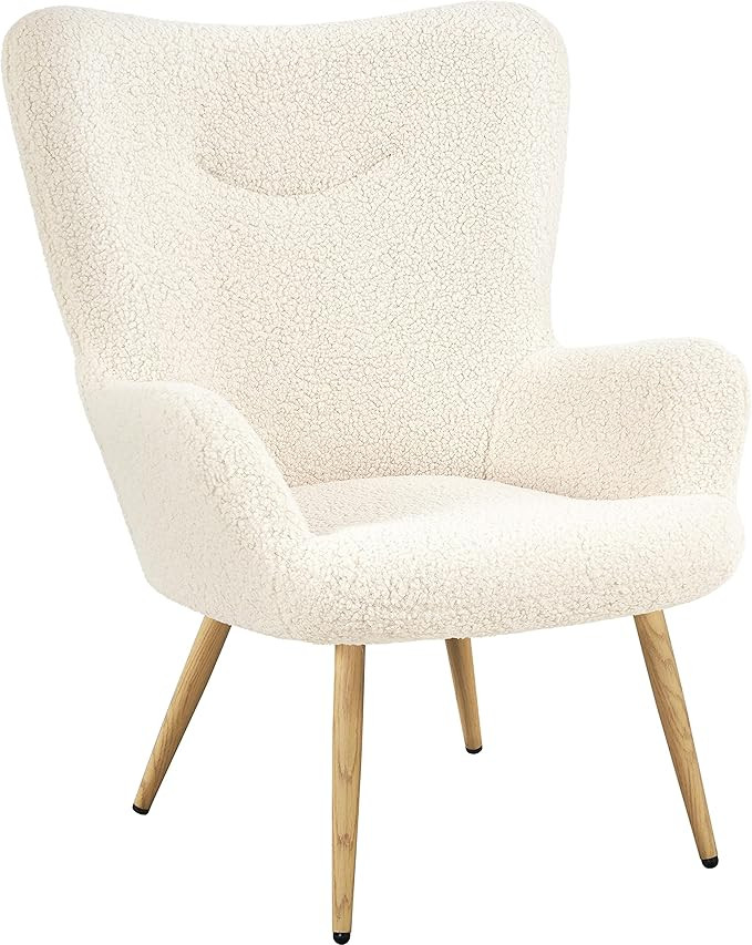Yaheetech Boucle Vanity Chair, Modern Fluffy Accent Chair, Armchair with High Back and Wood-Tone ... | Amazon (US)