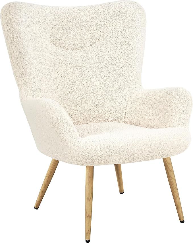 Yaheetech Boucle Accent Chair, Modern Fluffy Sherpa Armchair with High Back and Wood-Tone Metal L... | Amazon (US)