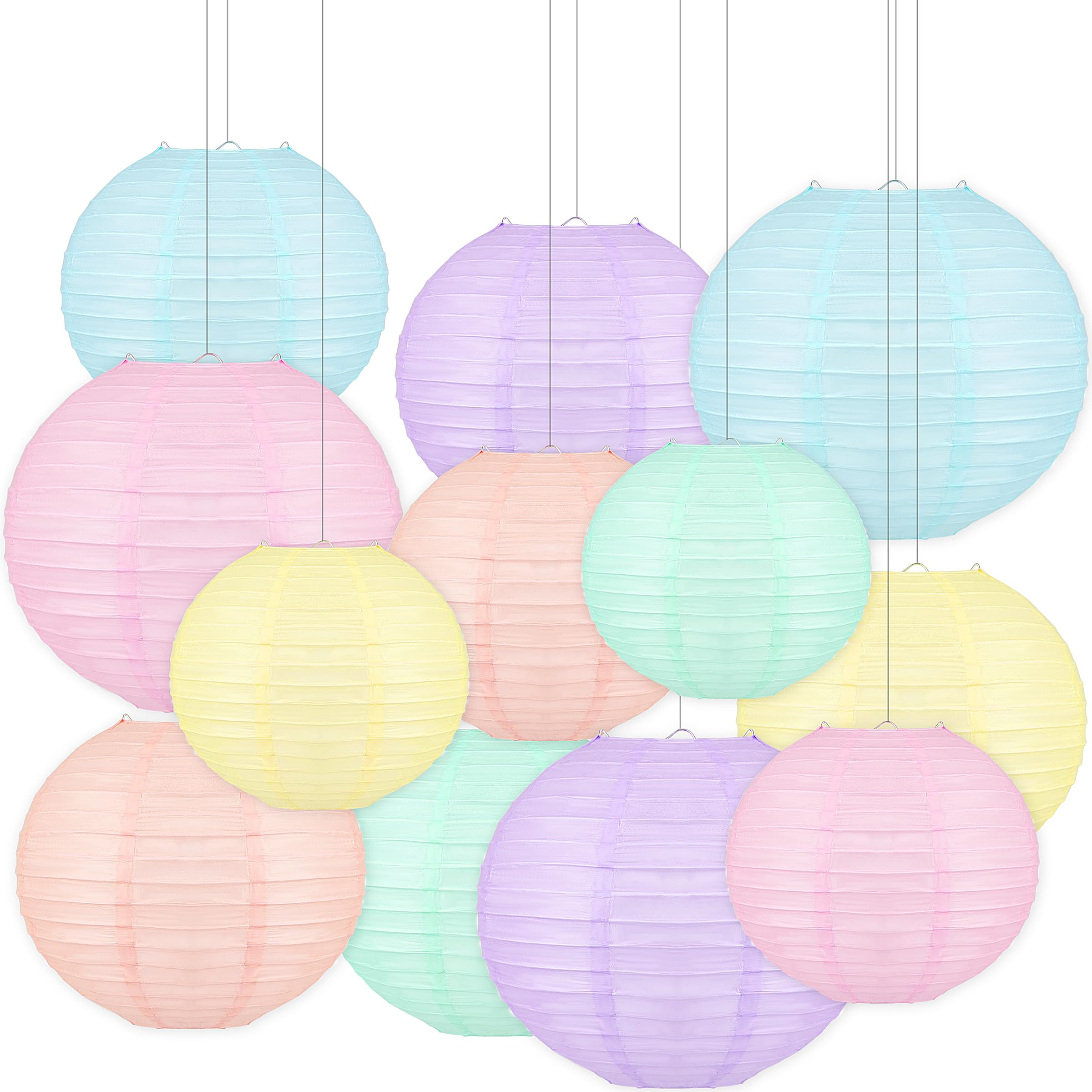 12 PCS Colorful Hanging Paper Lanterns Pastel 10 in Macaron-Colored Neon Chinese Paper Lanterns P... | Amazon (US)