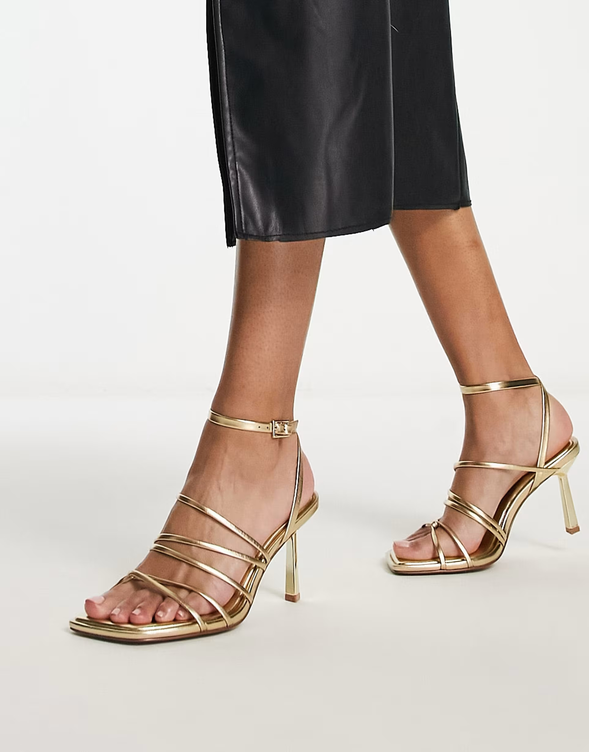 ASOS DESIGN Hamper strappy mid heeled sandals in gold | ASOS (Global)