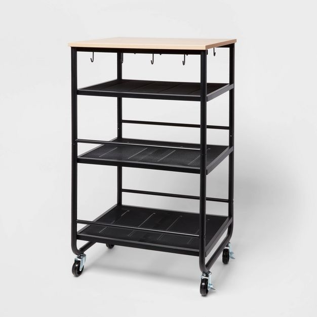 Narrow Metal Storage Cart with Wood Top Black - Brightroom™ | Target