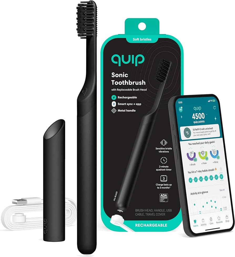 Quip Rechargeable Smart Sonic Toothbrush for Adults - Timed Electric Toothbrush with Bluetooth & ... | Amazon (US)