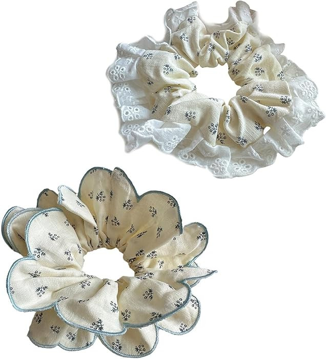 Floral Hair Scrunchies 2PCS Oversized Chiffon Scrunchies Layered Ruffled Design Big Hair Ties for... | Amazon (US)