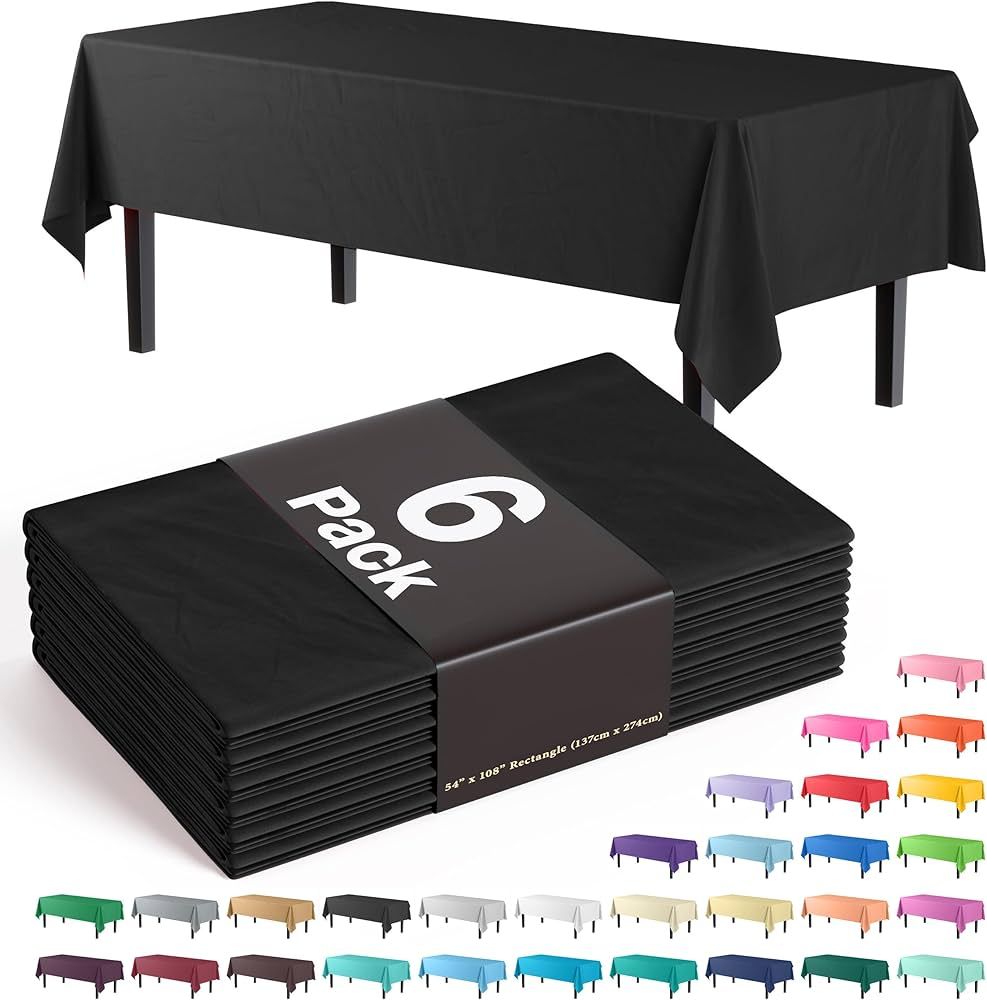 Exquisite 6-Pack Premium Plastic Tablecloth 54in. x 108in. Rectangle Plastic Table Cover - Black | Amazon (US)