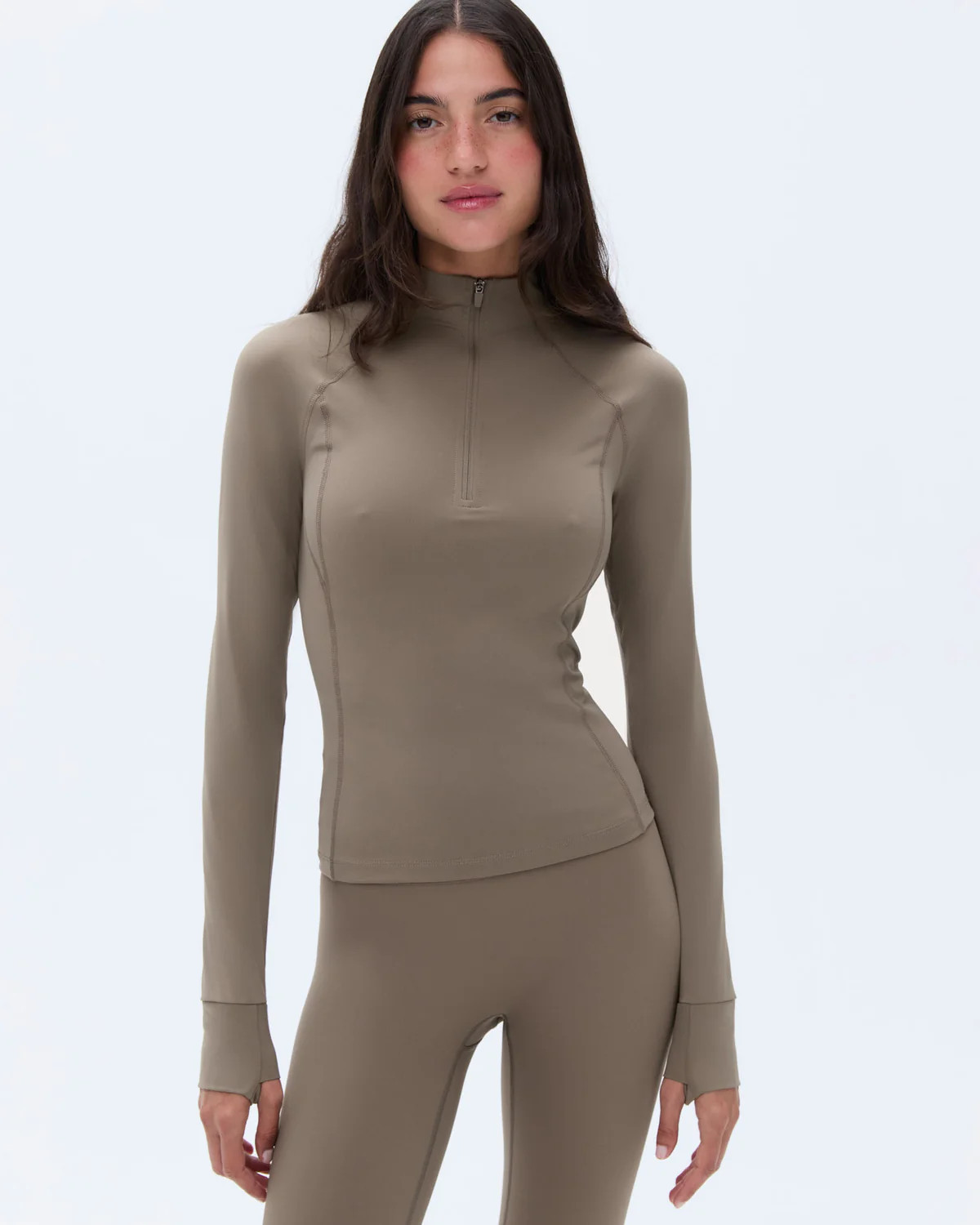 Ultimate Long Sleeve Quarter Zip Top - Cocoa Brown | Adanola UK