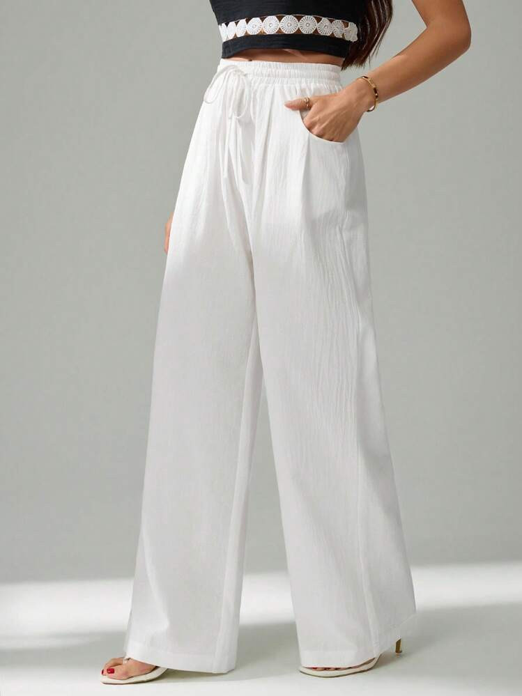 SHEIN Tall Women's Summer Simple Bohemian Resort Wear Casual Basic Everyday Wear Linen Comfortable Low Waist Loose Pants Autumn And Winter Home Comfort | SHEIN