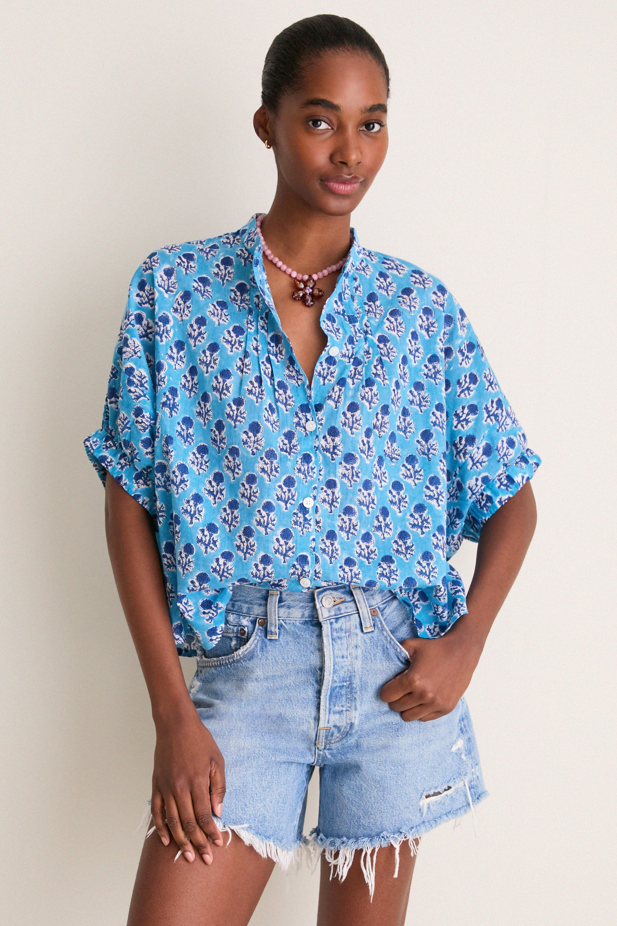 Little Marigolds Danube Organic Mandarin Collar Top | Tuckernuck (US)