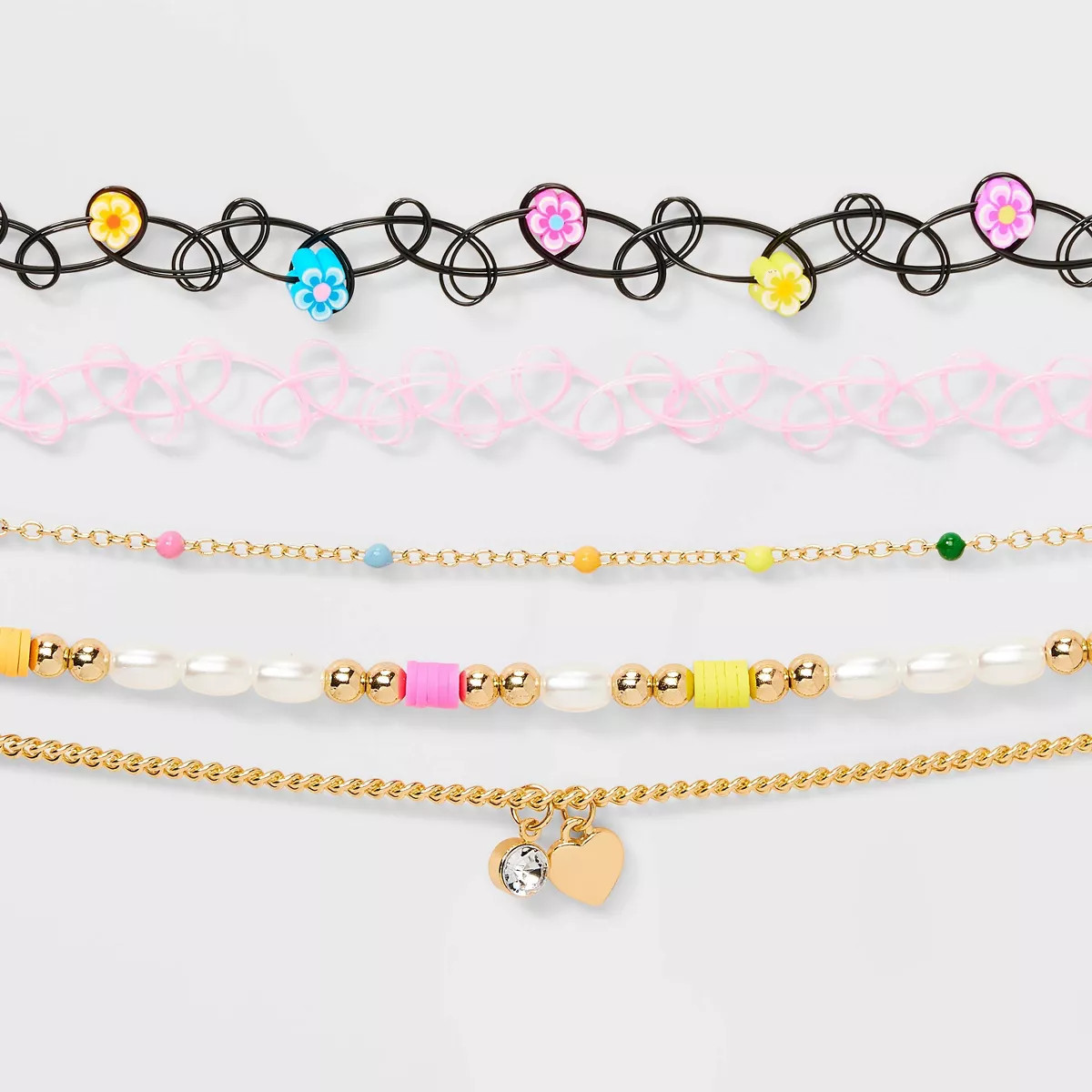 Girls' 5pk Tattoo and Heart Choker Necklace - art class™: Lobster Claw Clasp, Iron, Acrylic, Re... | Target