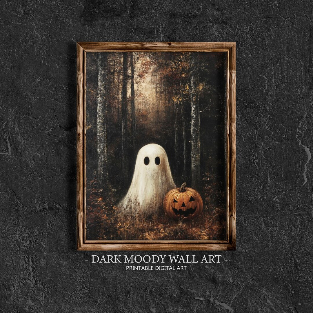 Dark Forest With Ghosts Print, Printable Vintage Halloween Wall Art, Dark Cottagecore Print, Rust... | Etsy (US)