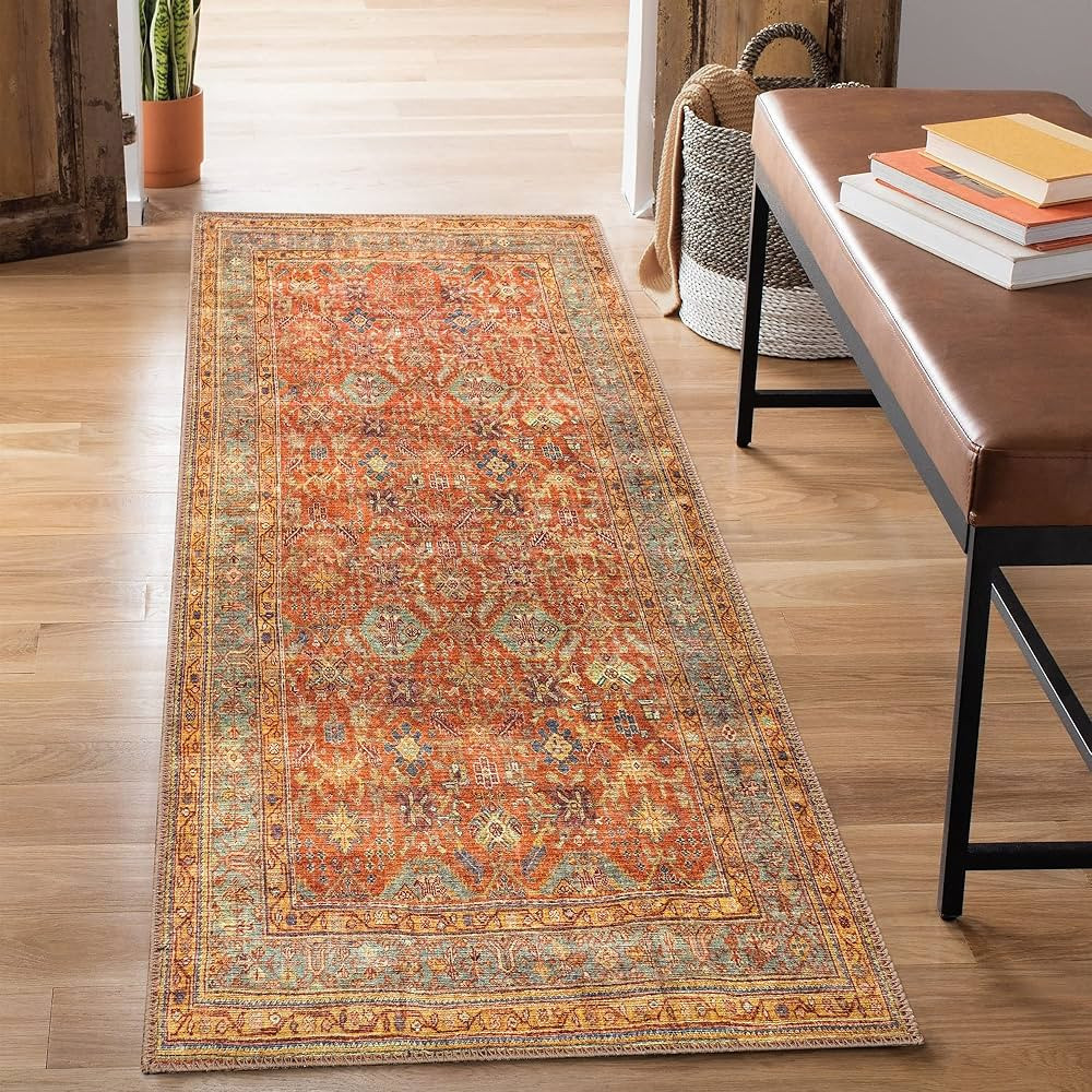 Bloom Rugs Washable Non-Slip 10 ft Runner - Terracotta/Mustard Traditional Runner for Entryway, H... | Amazon (US)