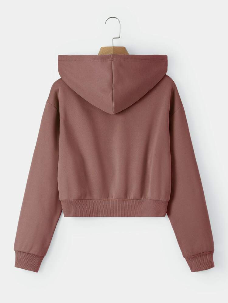 Solid Drawstring Crop Thermal Lined Hoodie | SHEIN