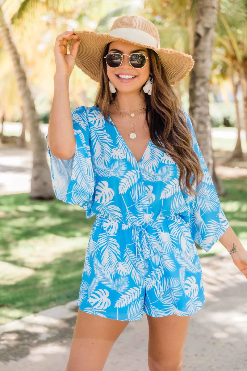 Back In My Heart Blue Printed Romper | The Pink Lily Boutique