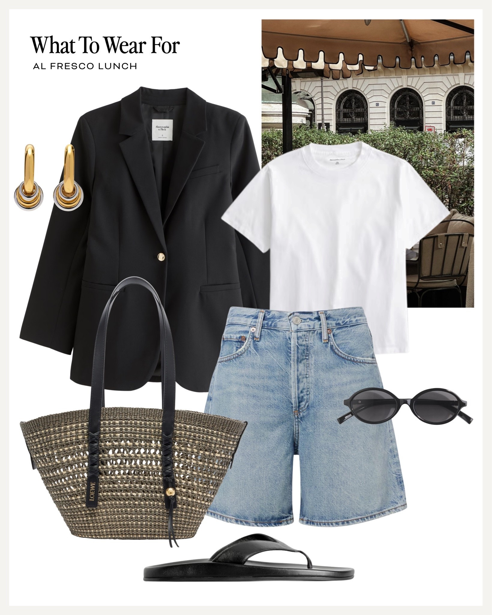 Al fresco lunch 🍝 

Transitional style, blazer, denim shorts, Loewe tote bag, summer fashion

#LTKautumn