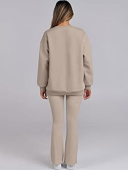 Amazon.com: ANRABESS Women 2 Piece Sweatsuits Lounge Set Oversized Fleece Crewneck Sweatshirts Fl... | Amazon (US)