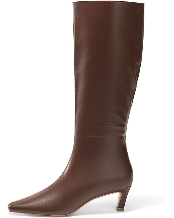 Coutgo Womens Knee High Boots Square Toe Kitten Heel Tall Boots Side Zipper Dressy Fall Shoes | Amazon (US)