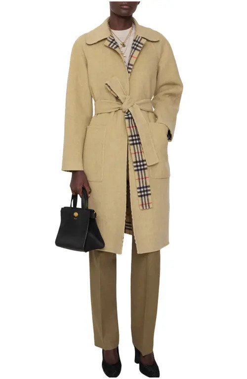 burberry Reversible Wool Wrap Coat in Sand Beige at Nordstrom, Size 4 | Nordstrom