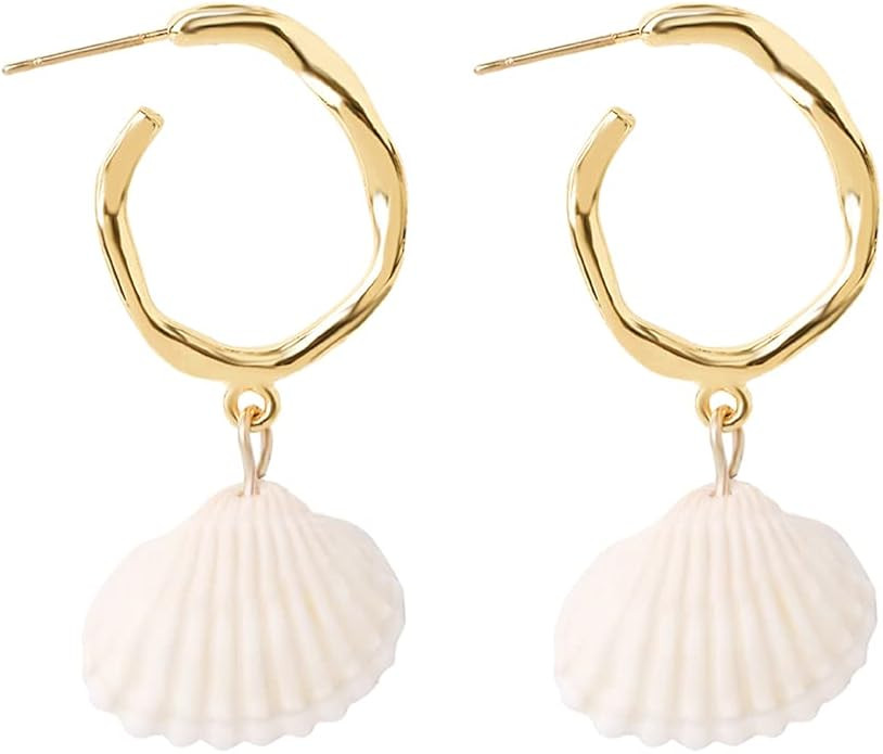 White Natural Sea Shell Gold Pearl Drop Earrings Dangle Earrings for Women Beach Jewelry | Amazon (US)