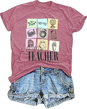 Teacher Shirts for Women in My Teacher Era Shirt Kindergarten Teacher Graphic Tee Casual Teaching... | Amazon (US)