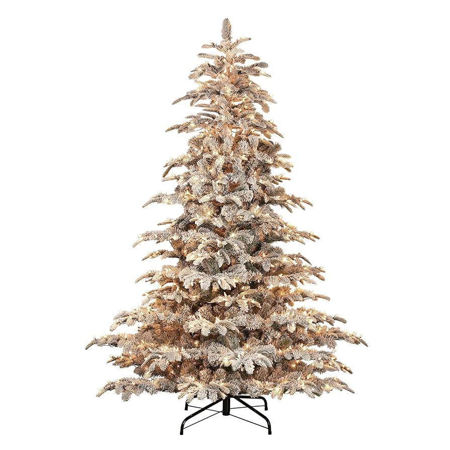 Puleo International 7.5 Foot Pre-Lit Flocked Aspen Fir Artificial Christmas Tree with 700 UL List... | Amazon (US)