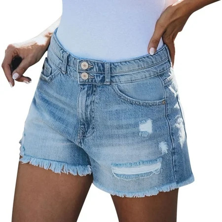 YUEJUIR Womens Jean Shorts Womens Casual Denim Jeans Pants Elastic Mid Waist Classic Blue Pockets Short Jeans Shorts Women Jean Shorts Women Black Denim Shorts (Light Blue XL) | Walmart (US)