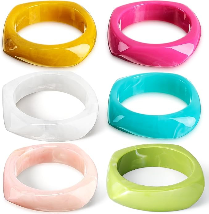 Landical Colorful Square Acrylic Resin Bangle Bracelet Wide Geometric Irregular Wristbands Women | Amazon (US)