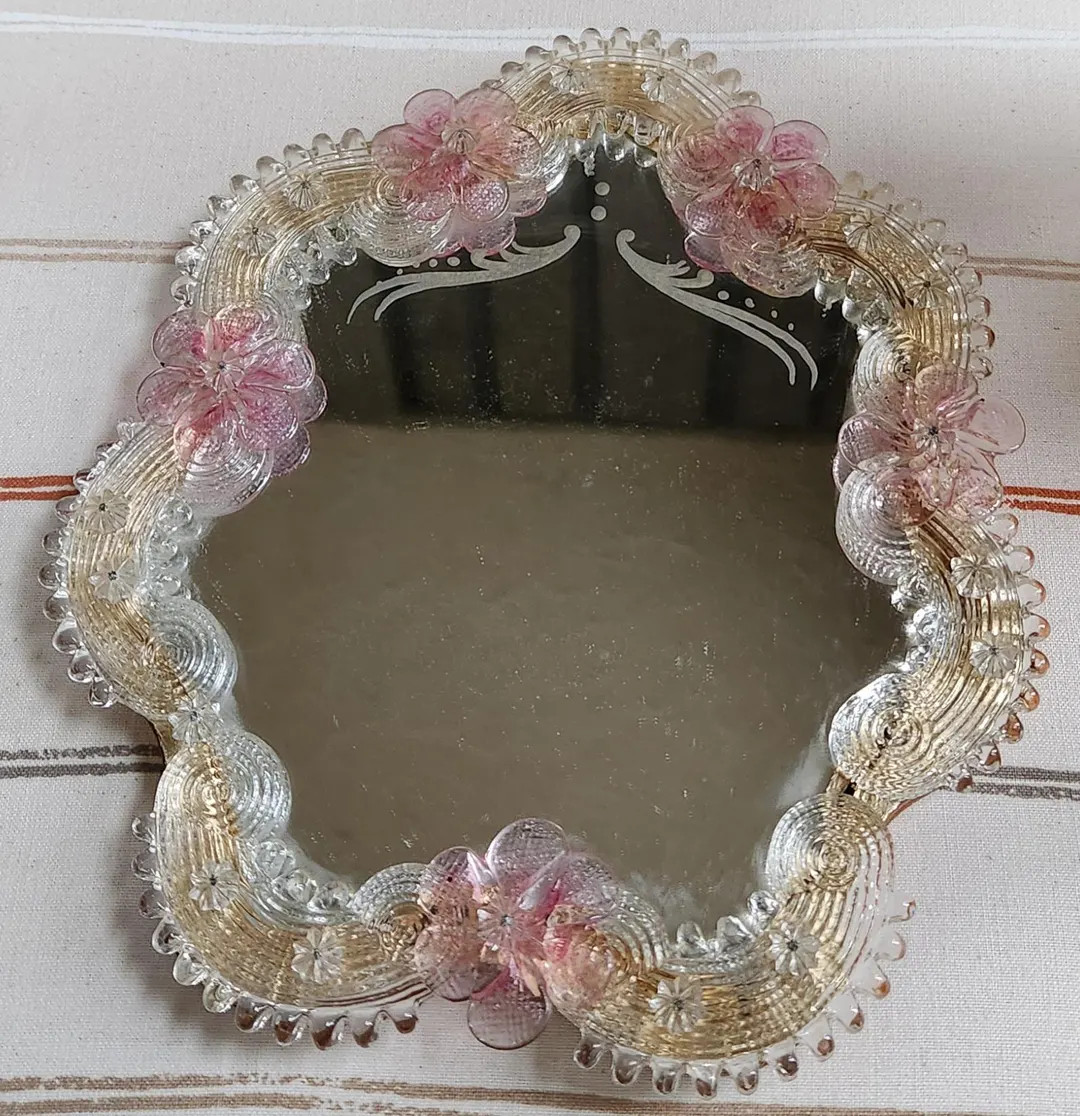 Venetian Murano Glass Mirror with Delicate Glass Flowers | Etsy (US)